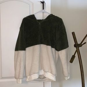 SHEIN Colorblock Zip Up Hooded Teddy Jacket